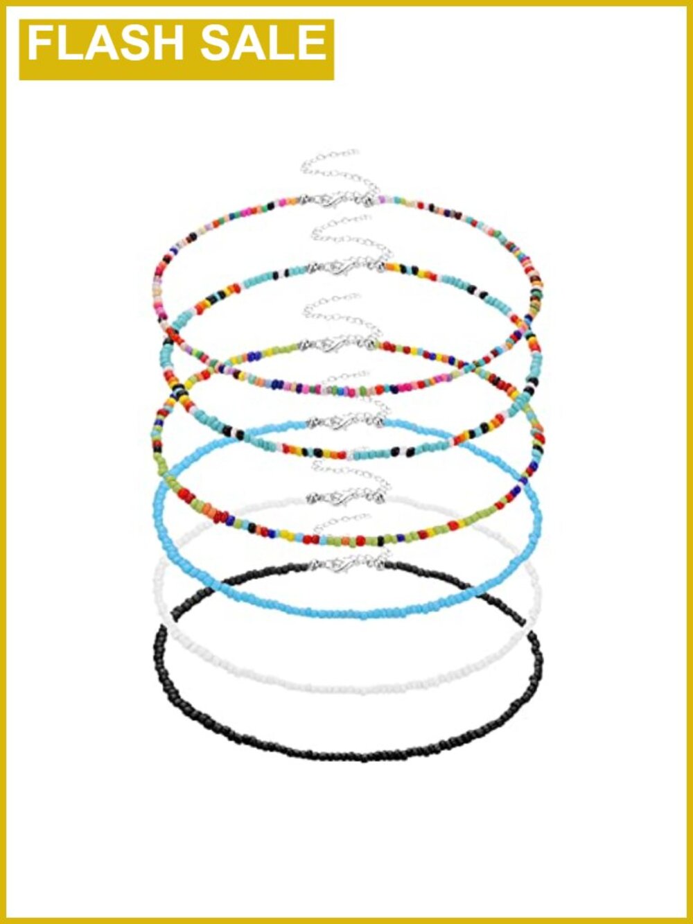 6pc Glass Seed Bead Choker Necklace Set Boho Beach Jewelry for Women